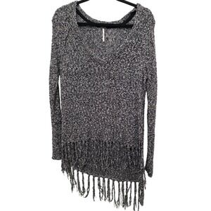 Free People Women XS Witchy Ga Cattage core Black & White Fringe Knit Sweater